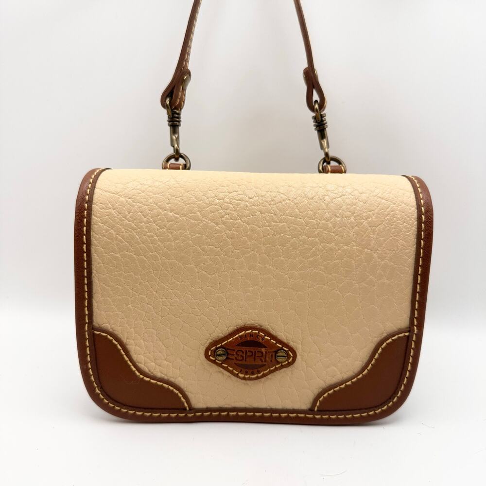 Esprit Beige Tan Trim Mini Camera Crossbody Bag Vintage 90s Faux Pebble Leather - Picture 10 of 10